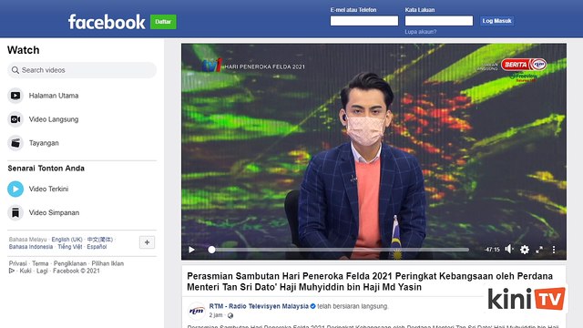 Earlier today: PM Muhyiddin Yassin's address in conjunction with Felda Settllers' Day 2021