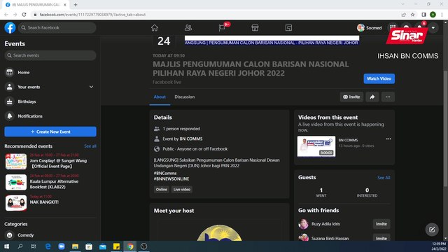 [LIVE] Pengumuman calon Barisan Nasional (BN) Pilihan Raya Negeri Johor 2022