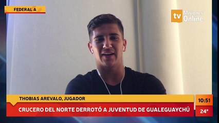 #Fútbol #FederalA | Crucero del Norte derrotó a Juventud de Gualeguaychú. Entrevista a Thobias Arévalo, jugador.