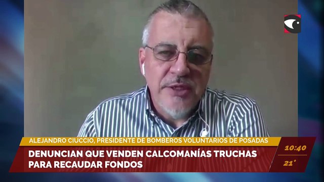 Denuncian que venden calcomanías truchas para recaudar fondos. Entrevistas a Alejandro Ciuccio, presidente de Bomberos Voluntarios de Posadas