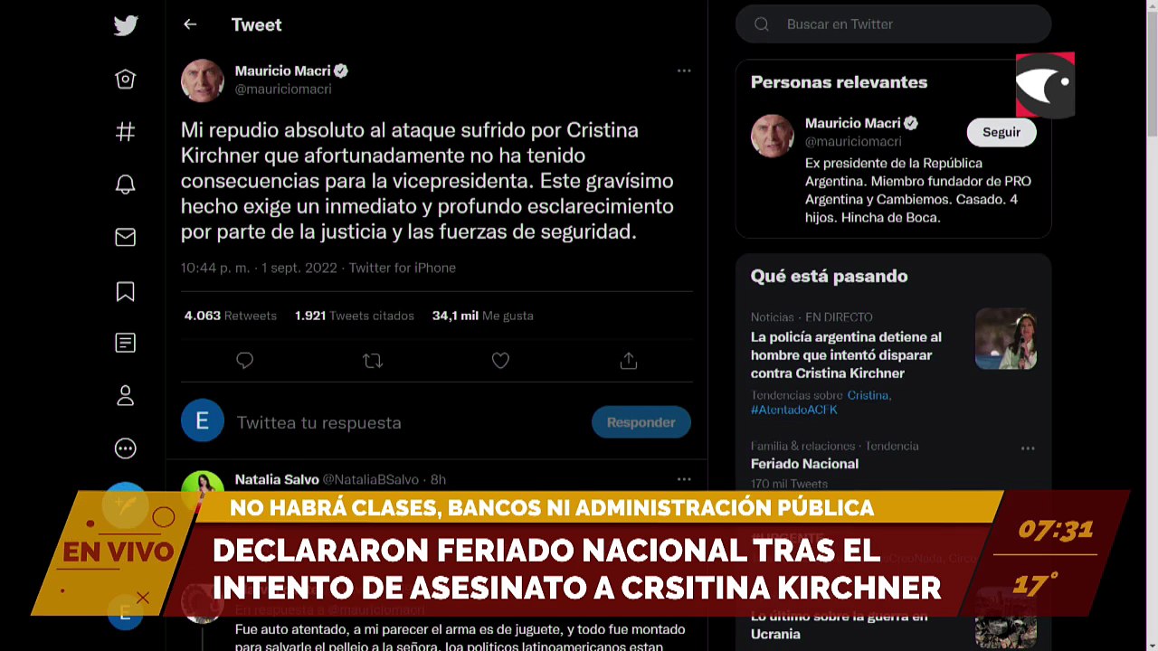 Declararon feriado nacional tras el intento de asesinato a Cristina Kirchner