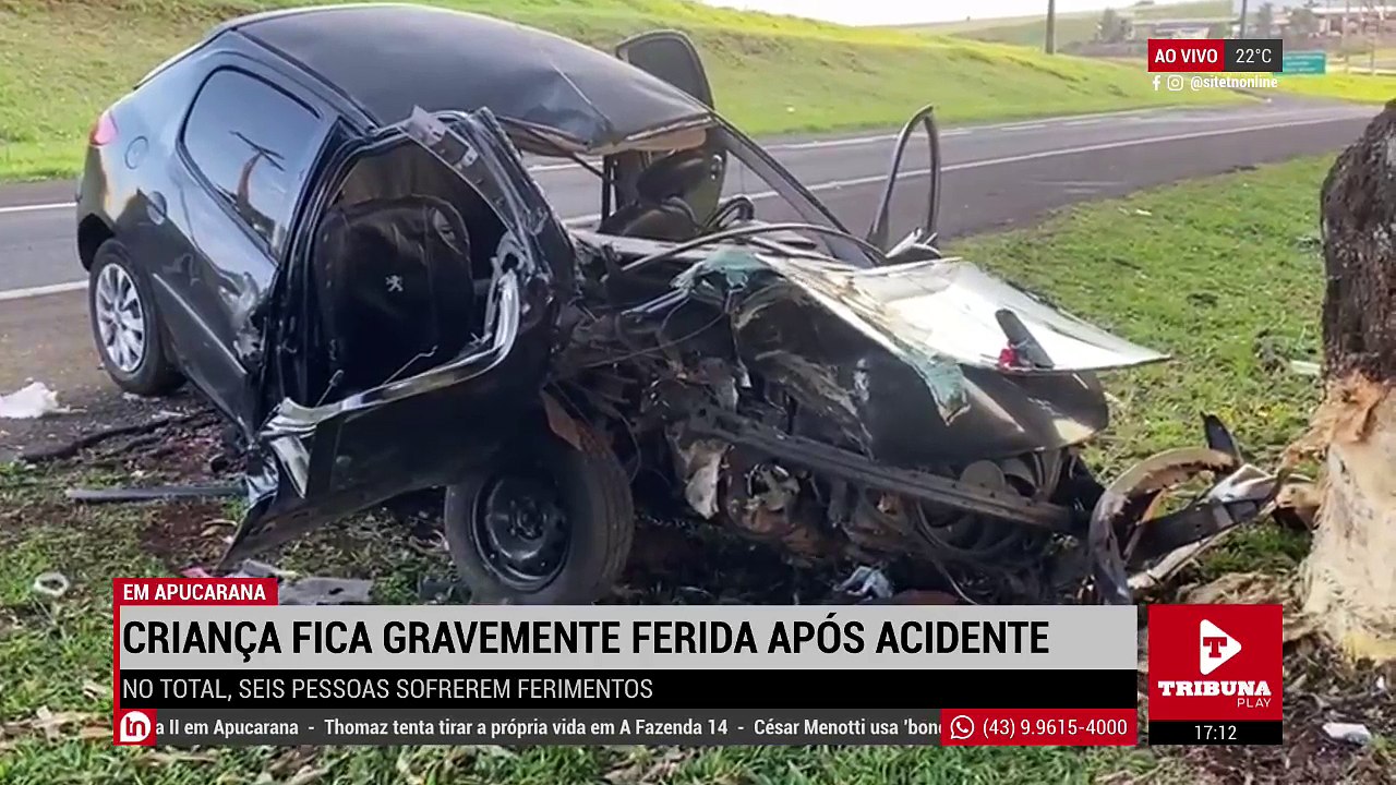 Criança que estava em carro que bateu contra árvore em Apucarana segue internada em estado grave