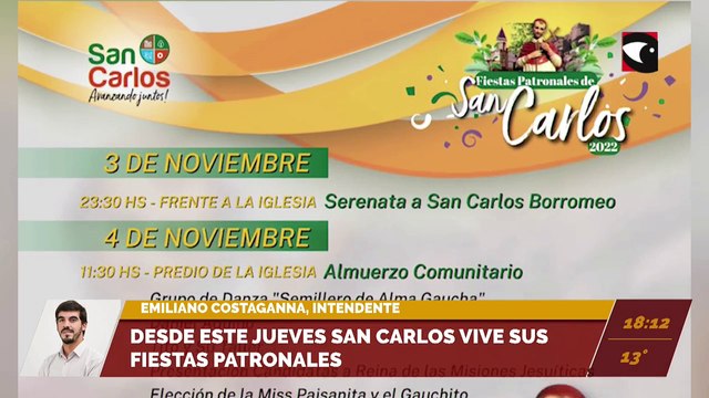 Desde este jueves San Carlos vive sus fiestas patronales. Entrevista con Emiliano Costaganna, intendente.