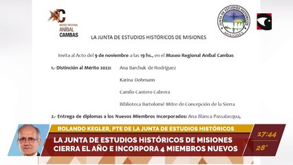 La Junta de Estudios Históricos de Misiones cierra el año e incorpora cuatro nuevos miembros. Entrevista con Rolando Kegler, presidente de la Junta.