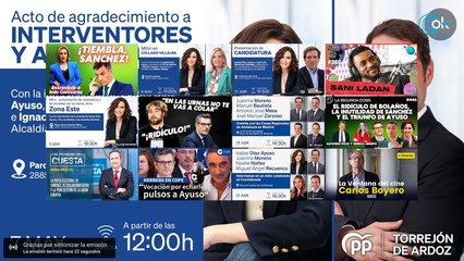 DIRECTO: Isabel Díaz Ayuso comparece en Torrejón junto con los candidatos, interventores y apoderados