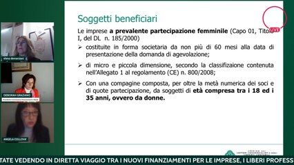 VIAGGIO TRA I NUOVI FINANZIAMENTI PER LE IMPRESE, I LIBERI PROFESSIONISTI E LE DONNE