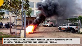 Conflicto Salarial | Trabajadores de Energía de Misiones Prenden fuego cubiertas frente a la empresa en la Rotonda de Posadas