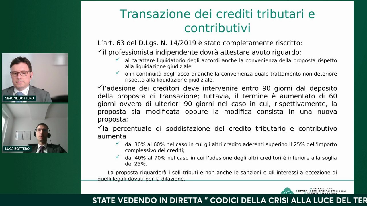 CODICI DELLA CRISI ALLA LUCE DEL TERZO DECRETO CORRETTIVO APPROVATO