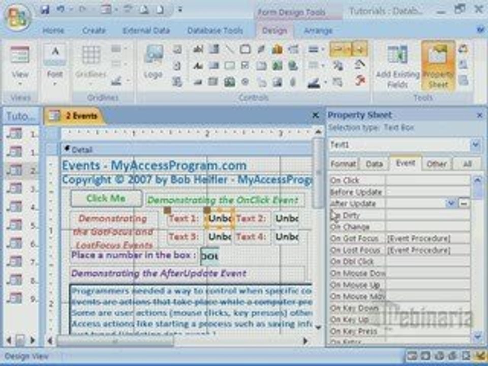 Microsoft Access Events to trigger  programming Code