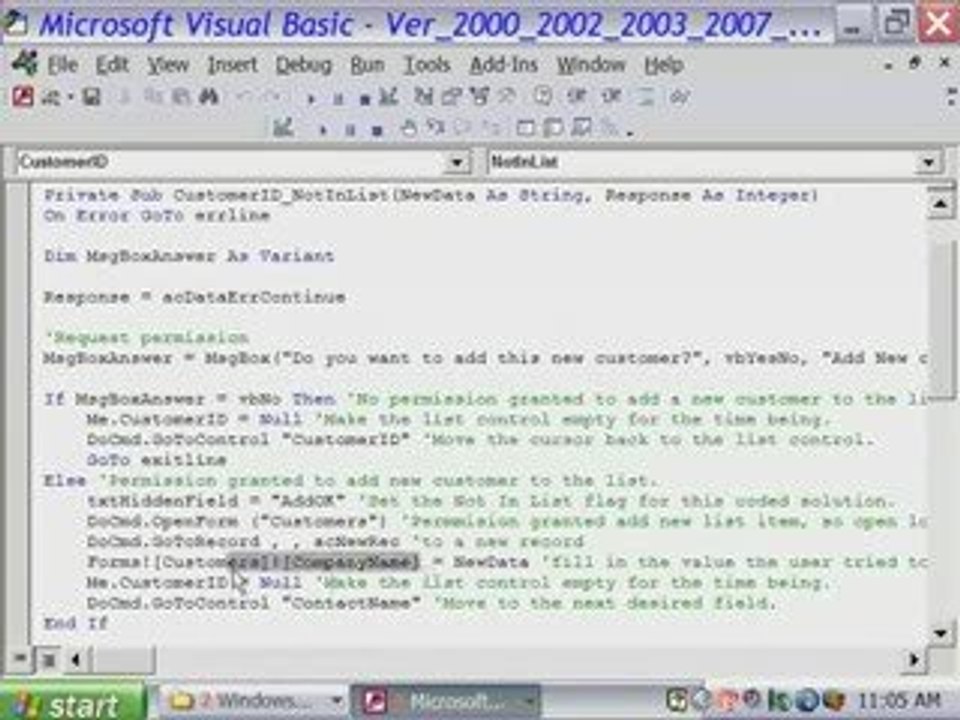 Microsoft Access Demonstration Not In List Code