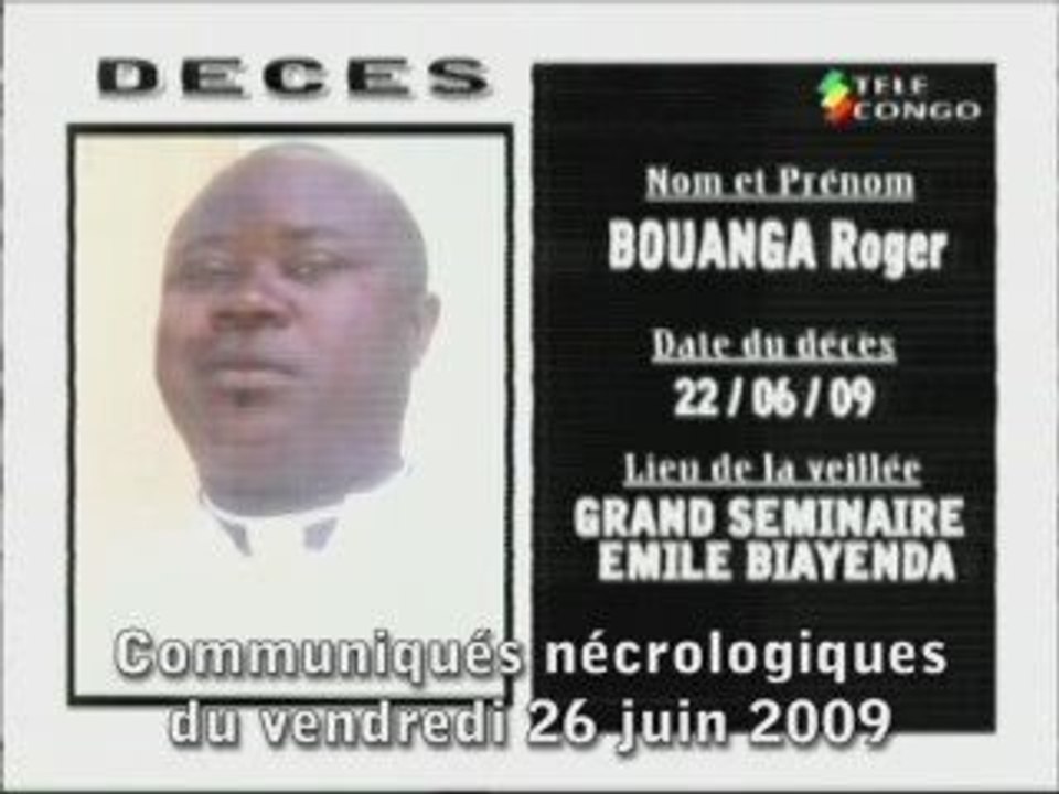 Communiqués nécrologiques du 26-06-09