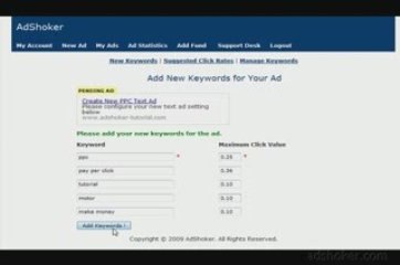 Adshoker.com - add new keywords for your ad