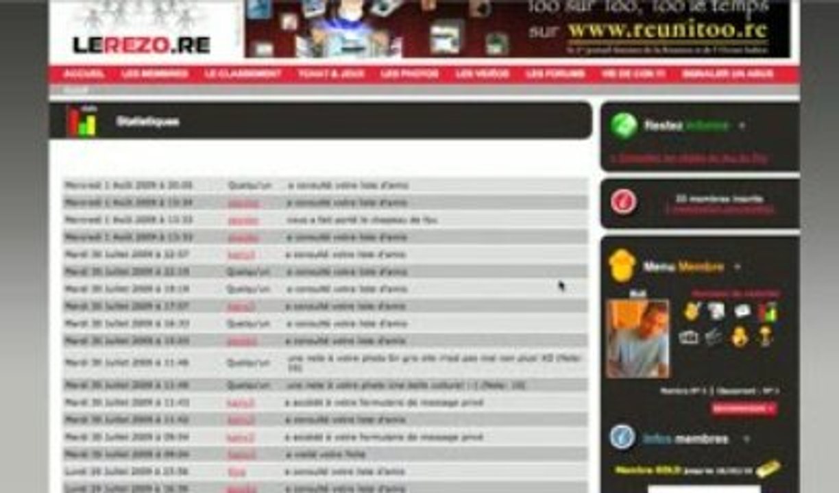 Présentation du menu membre sur le site www.lerezo.re