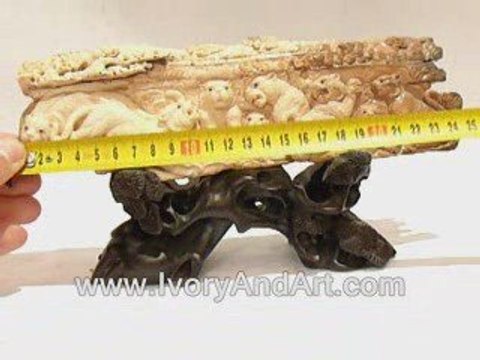 Mammoth Ivory carved Tusk of 8 Tigers scenery