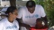 Basketball stars visit UNICEF-supported malnutrition treatment centre in Haiti