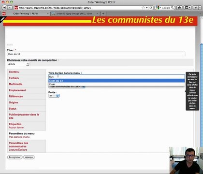 La commune : créer le menu
