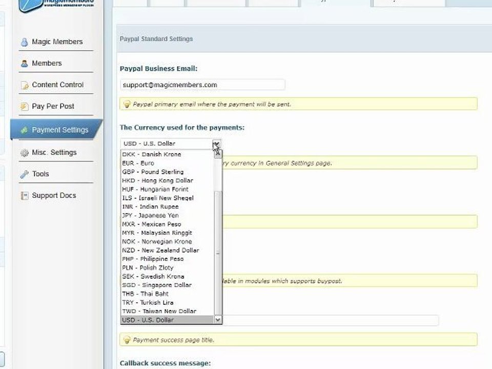 Magic Members Payment Settings
