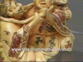 mammoth ivory netsuke COMIC TEAM AND MONKEY H1337