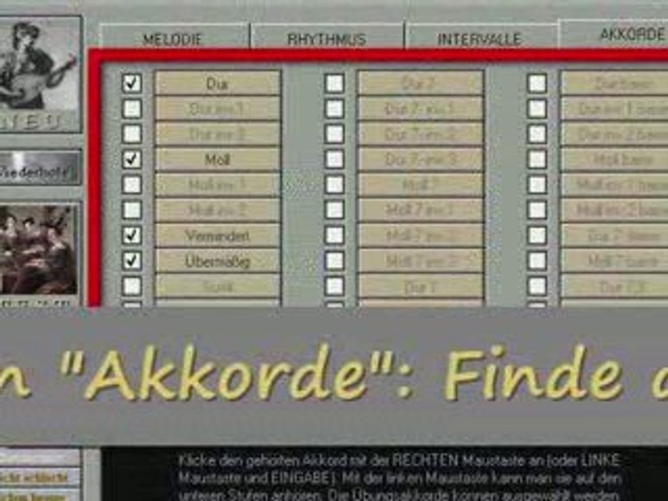 Finde die Klavierakkorde zu jedem Song
