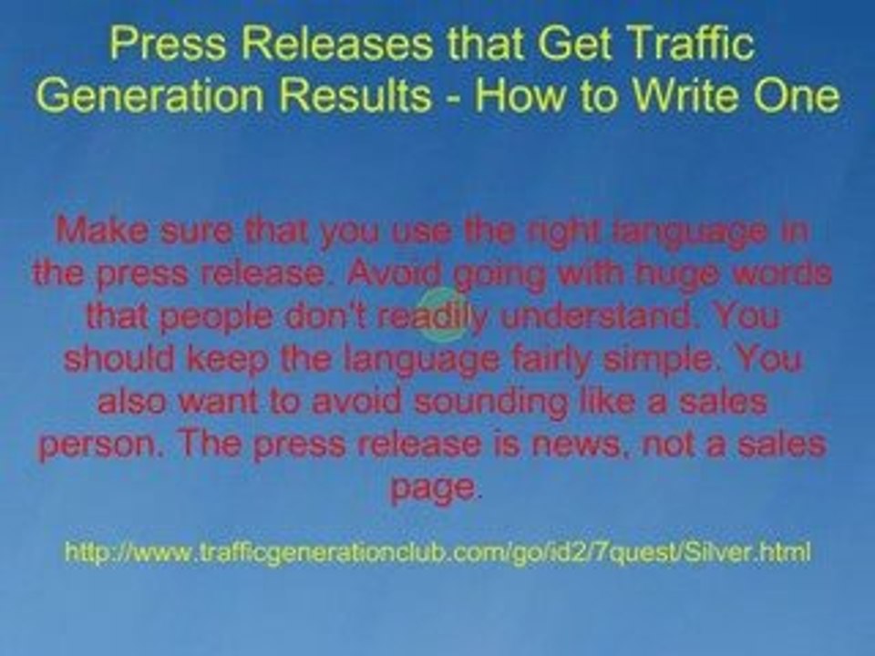 Press Releases that Get Traffic Generation Results