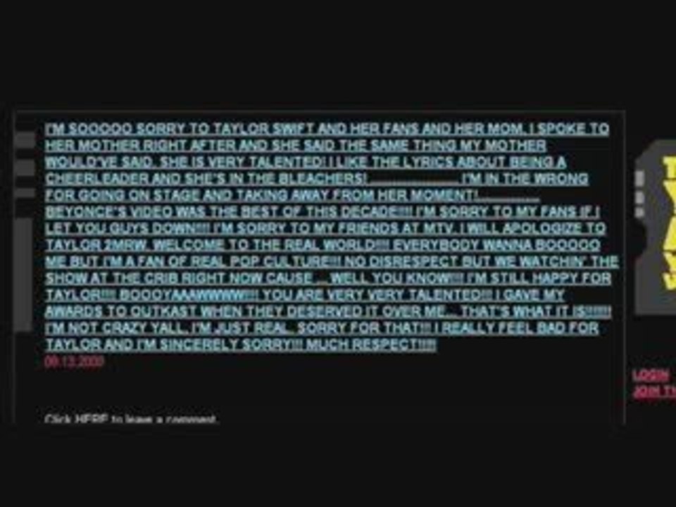 Kanye Apologies to Taylor Swift VMA [Apology]