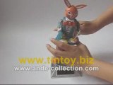 Tin Toy Wind Up Happy Bunny Rabbit Playing Drums #MS298