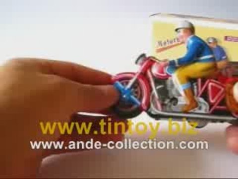Tin Toy Wind Up Red Motorcycle with Rider #MS368