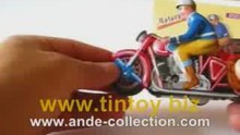 Tin Toy Wind Up Red Motorcycle with Rider #MS368