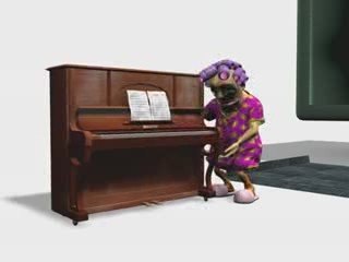 Old lady struggles to move a piano (silent)