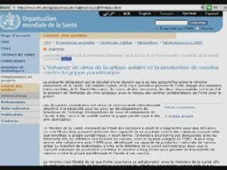 Dailymotion - L'OMS faisait voyager la grippe H5N1 en 2007.