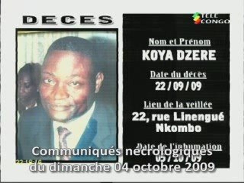 Communiqués nécrologiques du 04-10-09