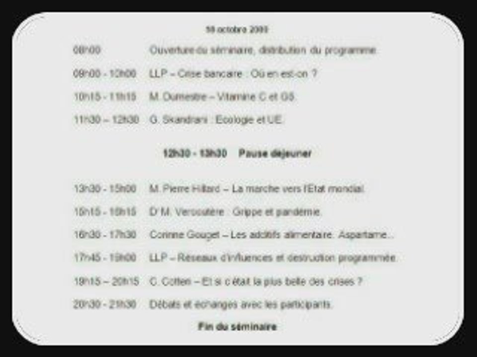Programme du Séminaire du 10 octobre 2009