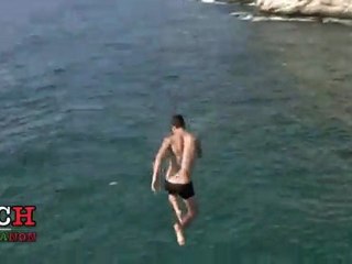 Lebanese Guys diving from the Raouche Rock Beirut 2009