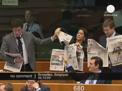Liberté de la presse: cris, démonstrations Parlement europée