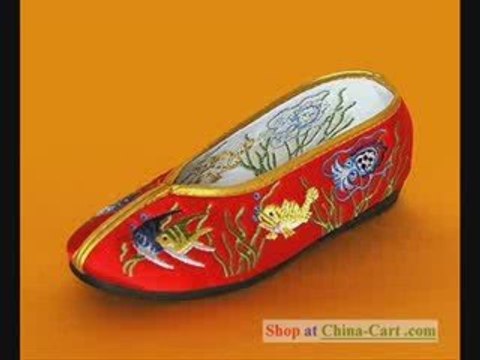 Chinese Traditional Shoes Embroidered Satin Handmade Cloth
