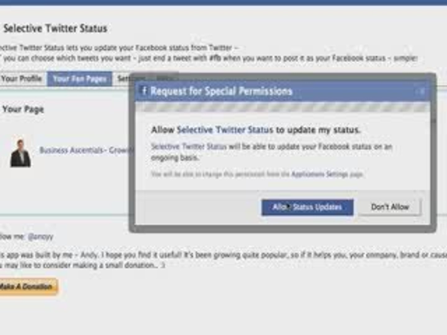 ⁣How to update Facebook Fan Page Status Updates from Twitter
