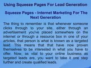 Using Squeeze Page For Lead Generation