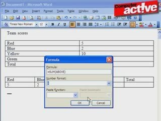 Summing Figures in a Word 2003 Table Without Excel