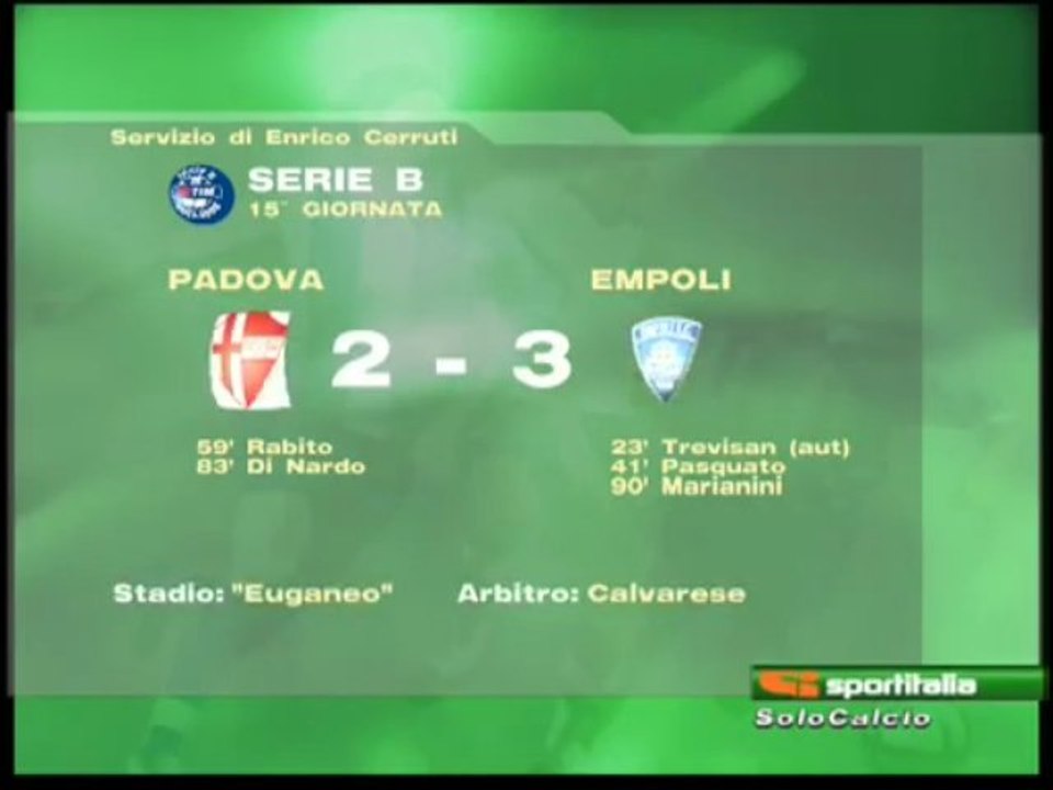 15° giornata Padova-Empoli 2-3 Sportitalia