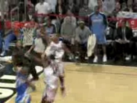NBA Derrick Rose blocks Chauncey Billups at the rim.