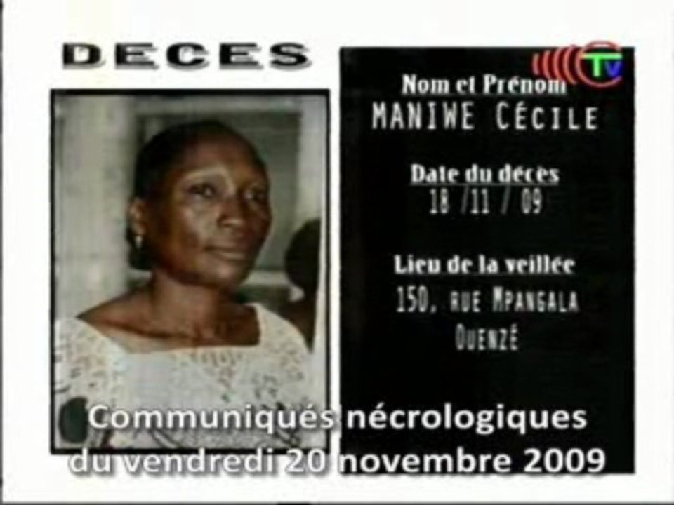 Communiqués nécrologiques du 20-11-2009