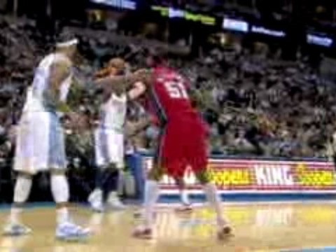 NBA Nene takes the feed from Carmelo Anthony and finishes w