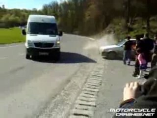 Motorcycle crashes hard into ditch!