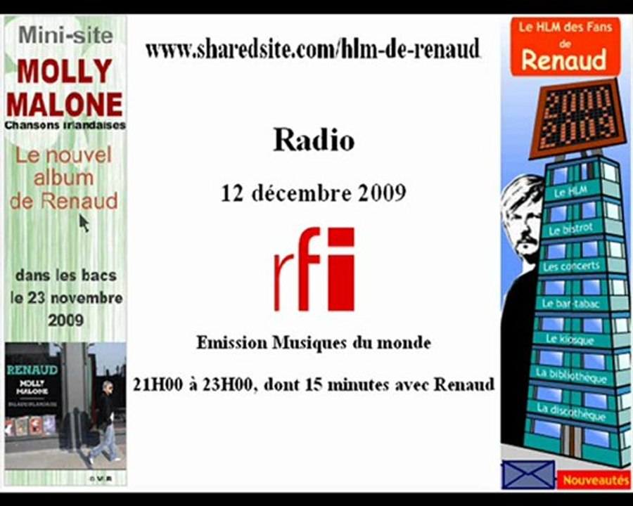 Renaud 12/12/09 RFI - Musiques du monde - Promo Molly Malone