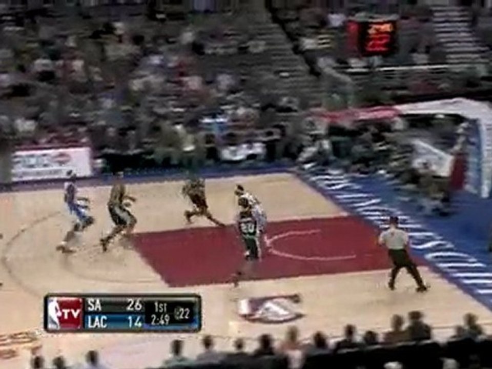 NBA Manu Ginobili strips Baron Davis and feeds George Hill o