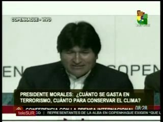 Presidente Evo Morales en rueda de prensa desde Copenhague