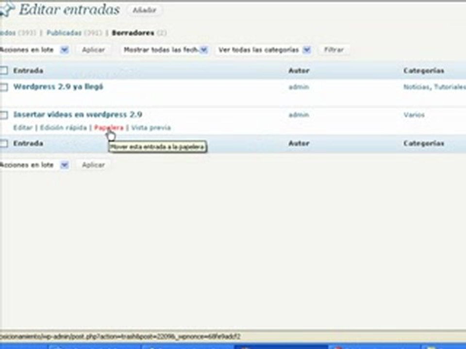 Wordpress 2.9, mover a la papelera