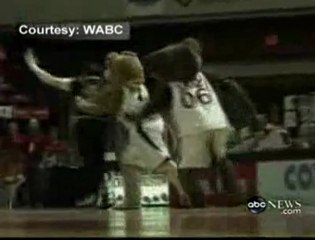 Bagarre entre Mascottes sur un terrain de basket