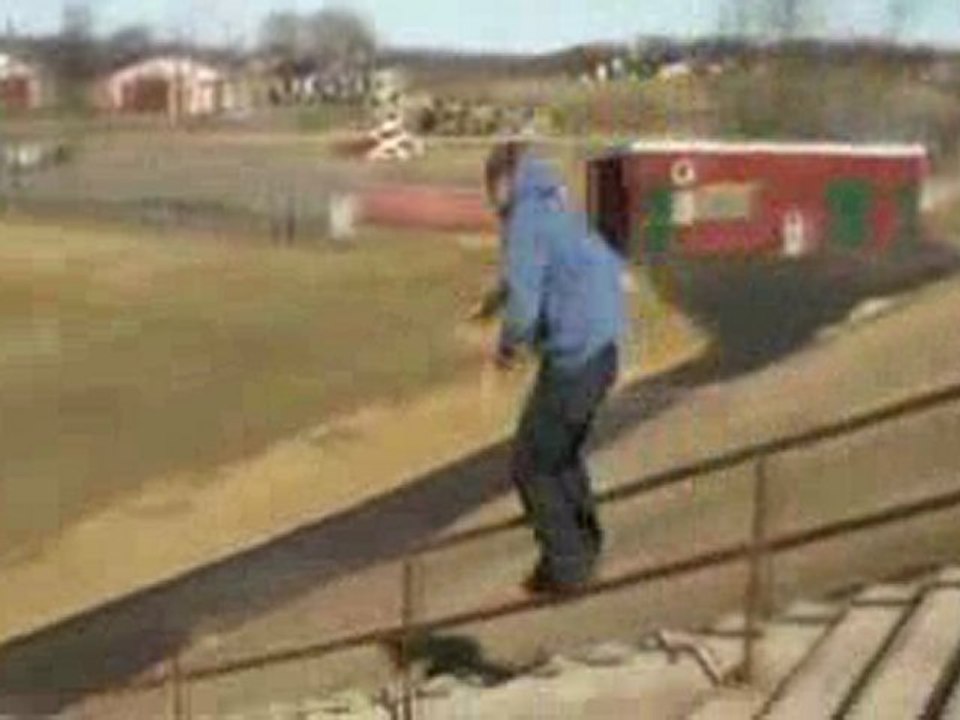 Crazy kid leaps down staircase