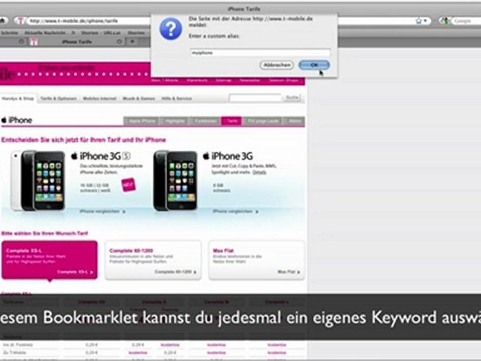 Bookmarklet mit firefox - urlz.at